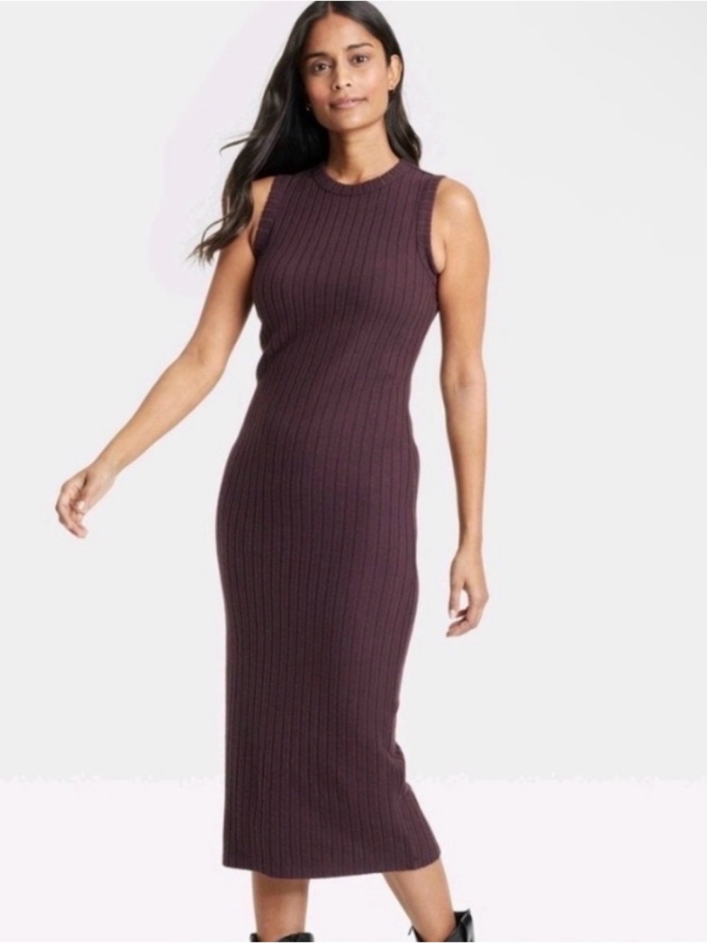 Universal Thread Women's Sleeveless Ribbed Knit Midi Dress Brown Size S